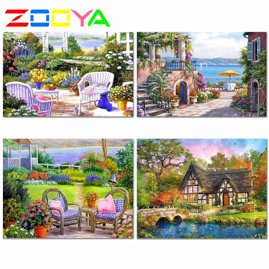 

3D Full Diamond Painting Landscape Diamond Embroidery Painting Villa 5D Diamond Mosaic Landscape Seaside Paintings Decor Er052