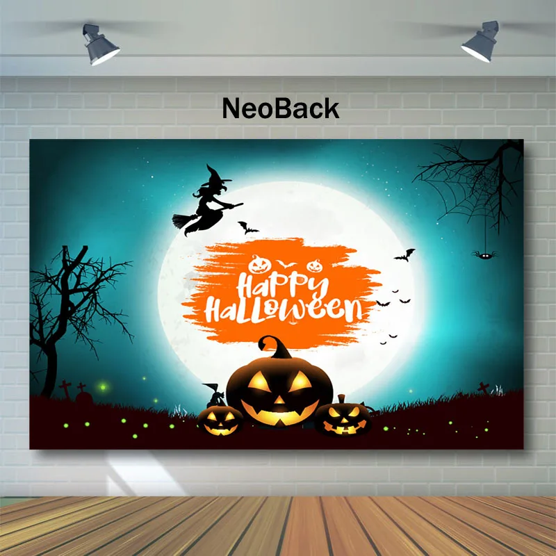 

NeoBack Halloween Backdrop Old Trees Pumpkin Lanterns Witch Photography Backdrops Kids Children Night Party Photo Background