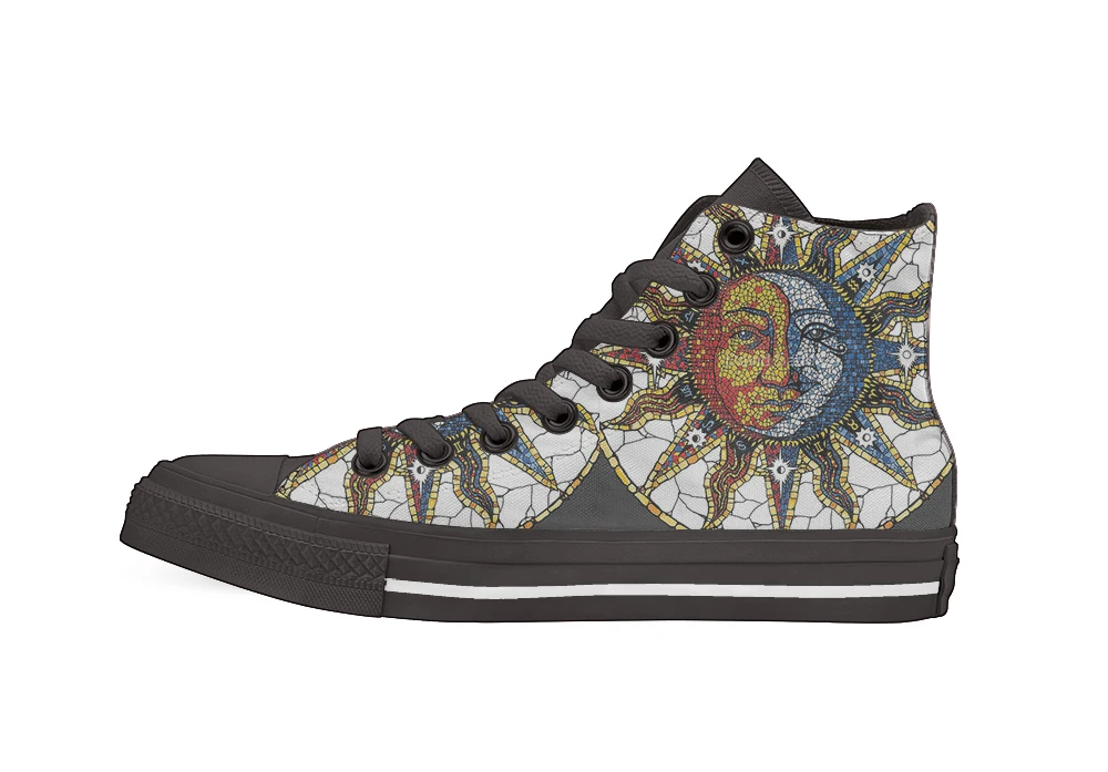 

Celestial Mosaic Sun and Moon COASTER Design High Top Canvas Custom Shoes flat Casual shoes Drop Shipping