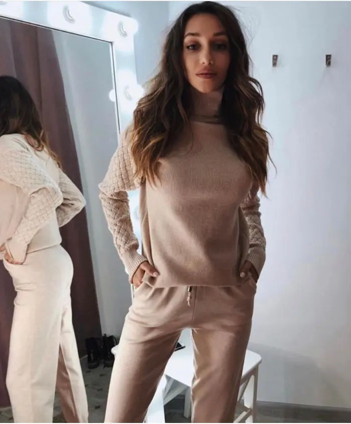 Women Autumn Winter Sweater Suit Sets Fashion Thick 2PCS Track Suit Female Knitted Trousers+Jumper Tops Costume Two Piece Set