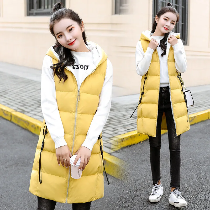 

Sweet Hooded Vest Zipper 2019 Winter Sleeveless Mid-length Straight-Cut Joint Three-dimensional Decoration