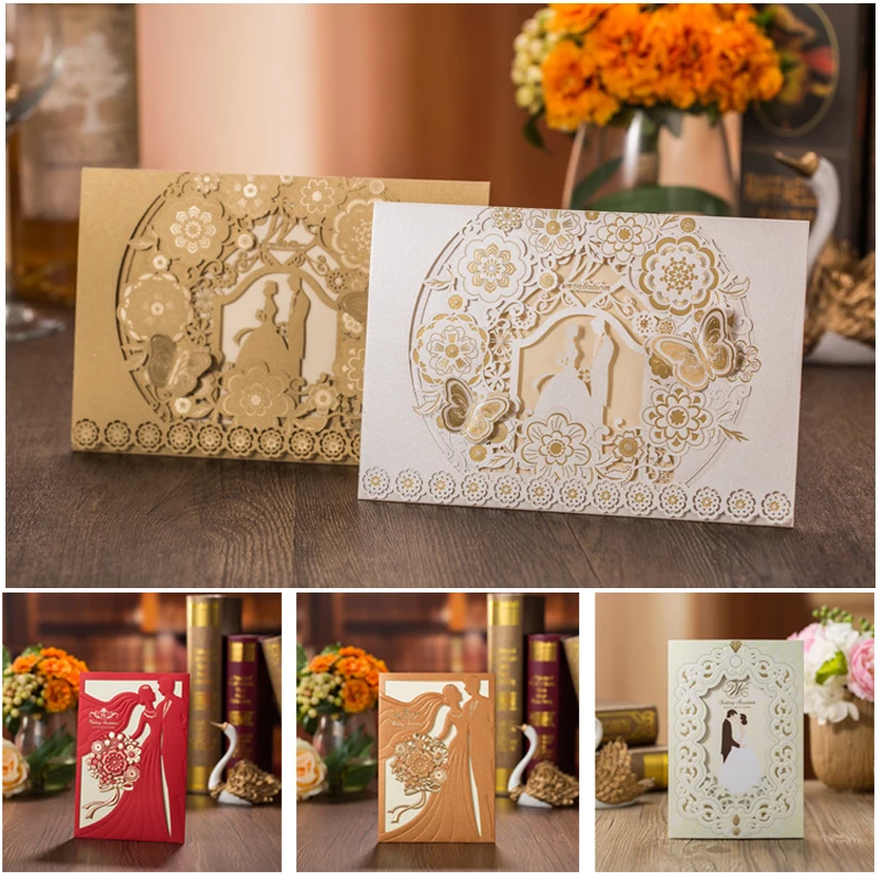  10pcs Luxury Flora Wedding Invitations Card Elegant Bride and Groom Invitation Card Favor Envelopes - 33050320334