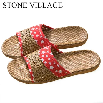 

STONE VILLAGE Women Flax Home Slippers For Bedroom Female Non-slip Linen Slides Unisex Comfortable Lightweight Flat Indoor Shoes