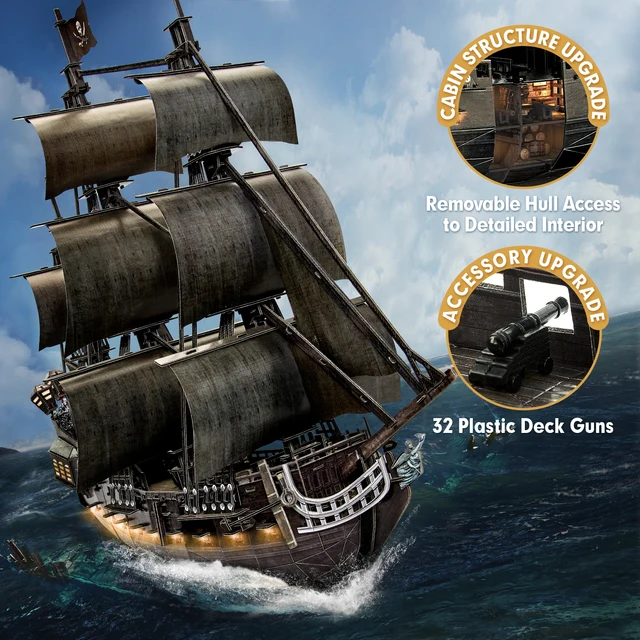 CubicFun LED 3D Puzzles UPGRADE Queen Anne's Revenge Pirate Ship Model Building Kits Sailboat Jigsaw Puzzles Toy for Adults 2