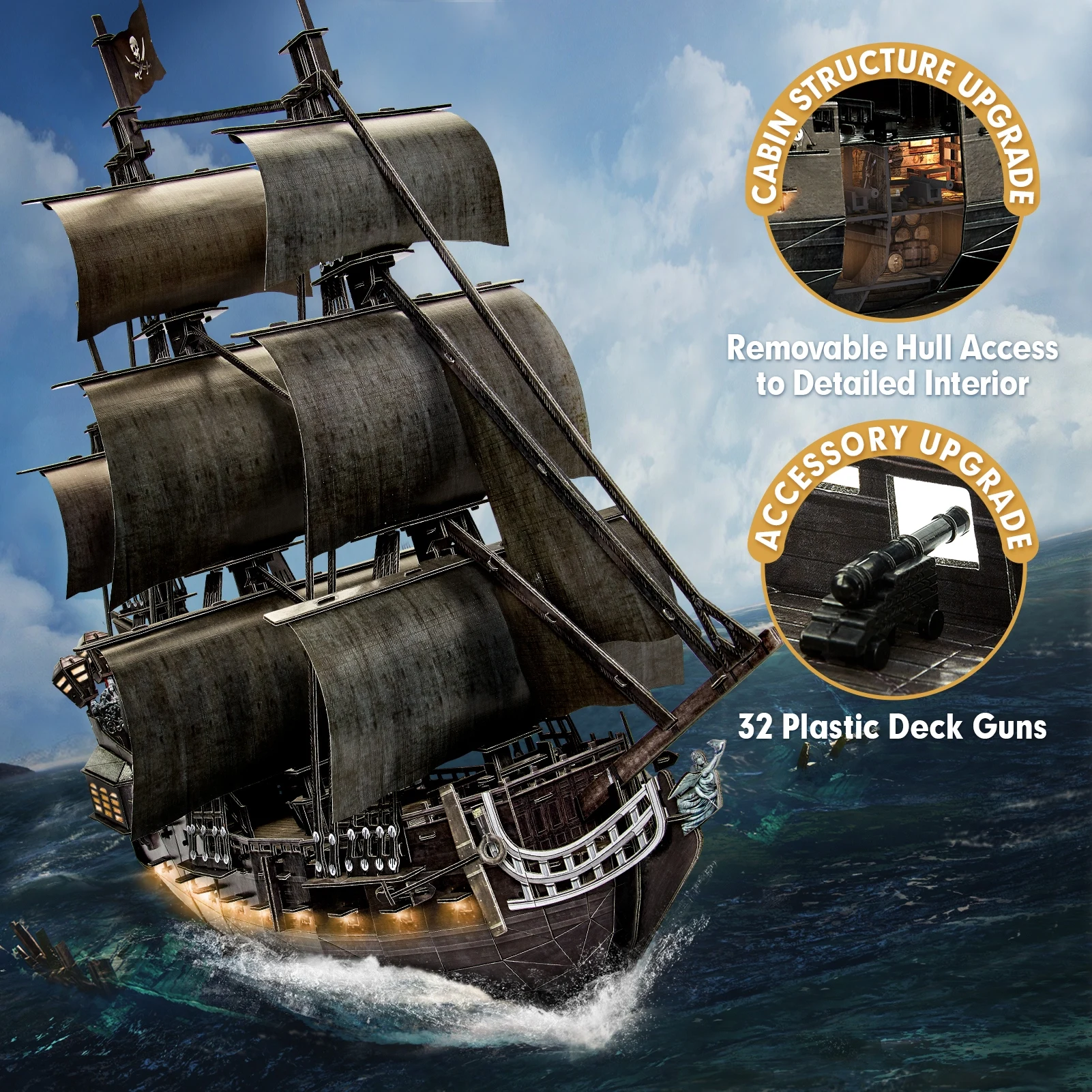 CubicFun 3D Puzzle for Adults LED Pirate Ship, Large Queen Anne's Revenge Desk Puzzles, DIY Model Building Kits Toys For Teens 2
