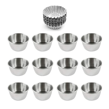 

10Pcs Aluminum Foil Egg Mould Baking Cups Silver 7.5cm & 12Pcs Stainless Steel Container Food Storage Containers