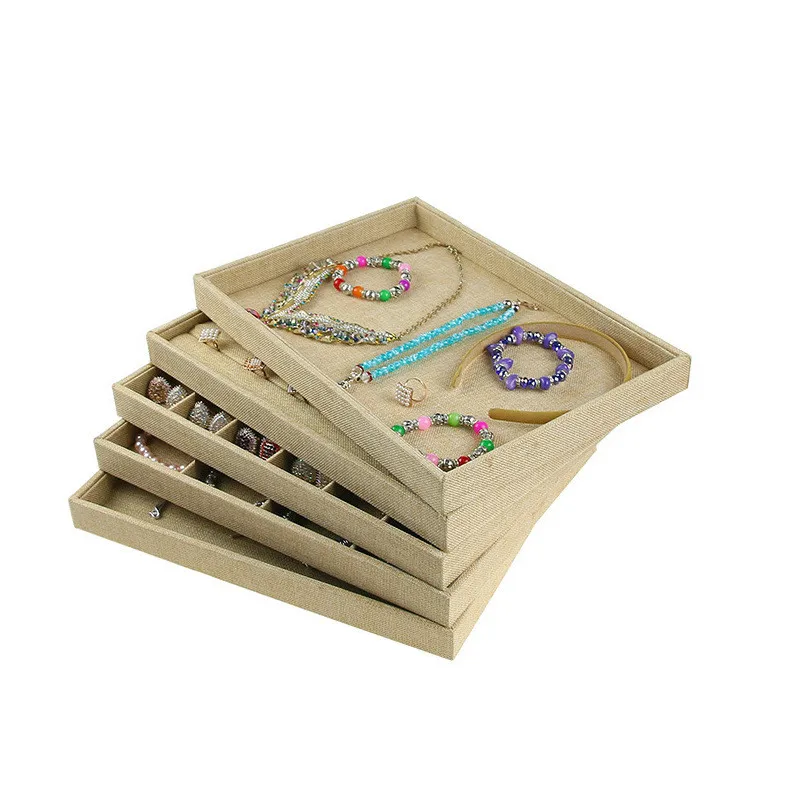 Linen Jewelry Display Tray for Ring Necklace Pendant Earring Showcase Combination Storage