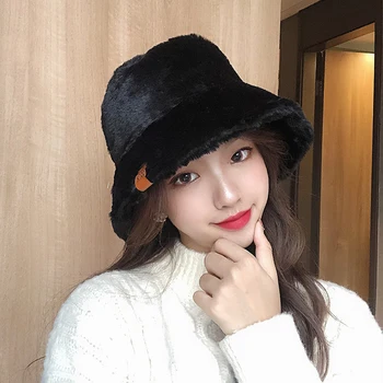 

Japanese sweet and cute bucket hat autumn and winter plush fisherman hat female warm thick basin hat