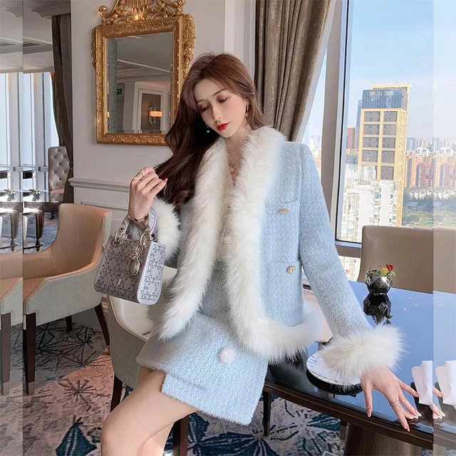 Autumn Winter Tweed Two Piece Outfits Set Fashion Woolen Tweed Jacket Coat  Elegant A Line Skirt Suits Two Piece Set Women 210825 From Sellerstore02,  $39.01