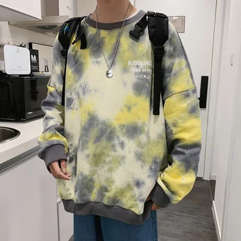 

2019Spring And Autumn New Korean Version Of The Couple Fashion Casual Sweatshirt Loose Printed Dyed Pullover White Blue / Yellow