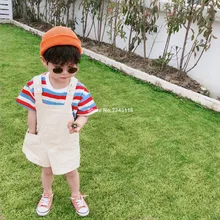 Корейский стиль комплект модной детской летней джинсовые комбинезоны, шорты для маленьких мальчиков и девочек, подходит ко всему, свободные шорты на подтяжках