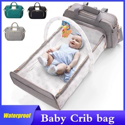 Sac à dos 3 en 1 pour lit de bébé pliable, sac de voyage étanche avec chargeur USB, sac à couches avec lit à langer 