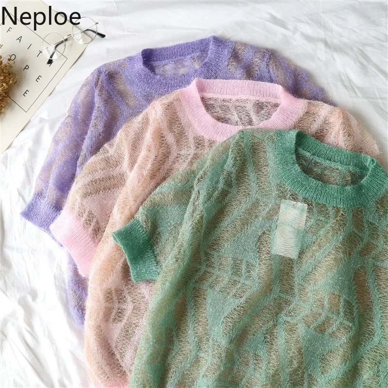 Neploe яркие открытые женские футболки лето новые футболки с круглым вырезом и коротким рукавом повседневные трикотажные женские Топы 44382