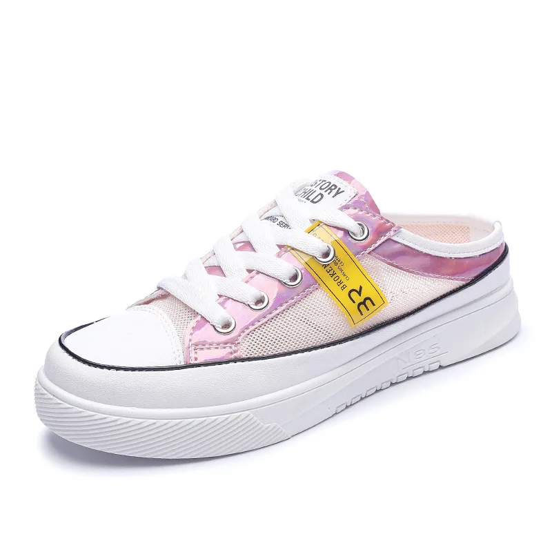 

Korean version of the summer student lazy net shoes Sandals female 2019 new wild white shoes ins half slippers female tide