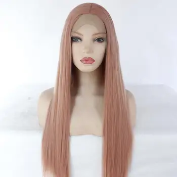 

MRWIG Middle Part Dark Pink Long Straight Heat Resistant Fiber Glueless Wigs For Women Synthetic Lace Front Wig