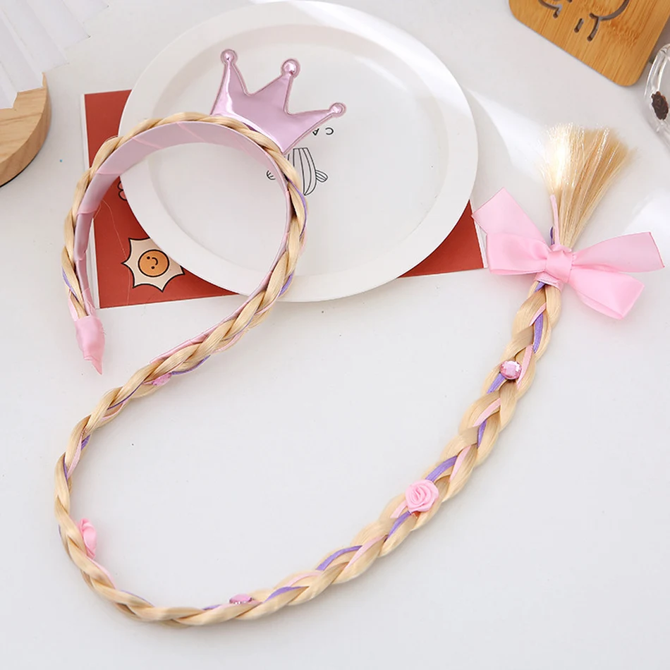 Little Girls Blonde Cosplay Weaving Princess Braid Tangled Rapunzel Headband Hair Elsa Accesorries Girl Wig accessoriesdiy baby  Baby Accessories