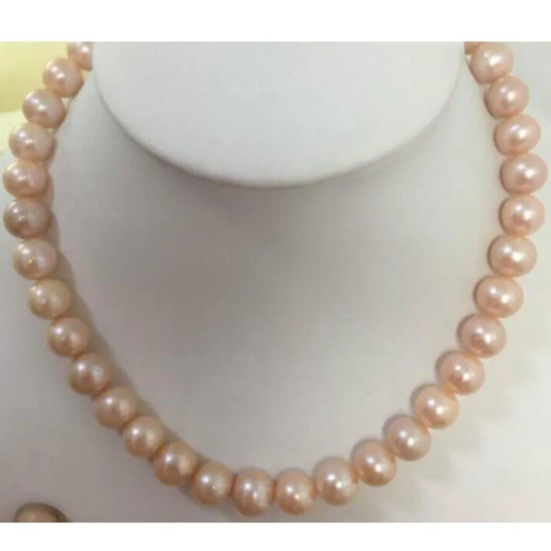 

elegant 11-12mm natural freshwater round gold pink pearl necklace 18"925silver jj