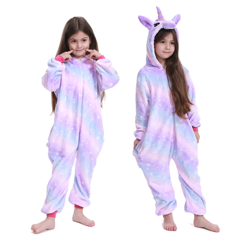 Kigurumi/Пижама с единорогом; комбинезон с животными для детей; одежда для сна для мальчиков и девочек; детская пижама с рисунком единорога; зимний комбинезон - Цвет: Purple star unicorn