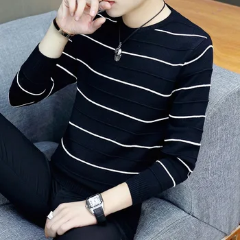 

Style Korean-style Sweater Men Stripes Pullover Students Long Sleeve Sweater Autumn Slim Fit Sweater