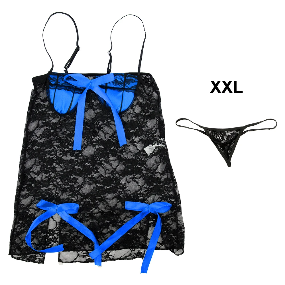 Blue XXL OLO сексуальное нижнее белье набор цветочный бант стринги Нижнее белье Женские Горячие Эротические сорочки кружевное Сексуальное белье сексуальное платье - Цвет: Blue XXL