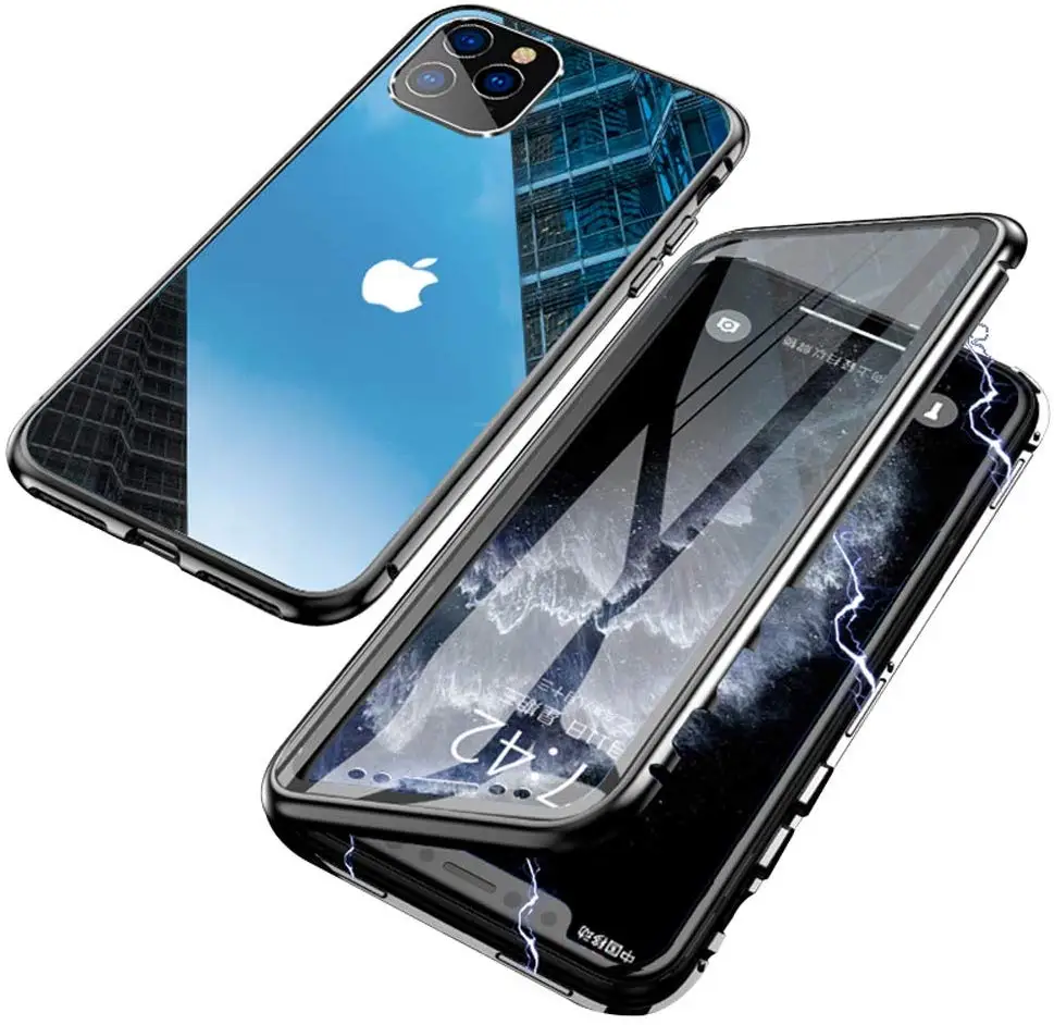 360 Magnetic Tempered Glass Magnet Case for iPhone 11 Pro MAX XR XS X 6 6S 7 8 Plus Phone Case Adsorption Aluminum Bumper Cover
