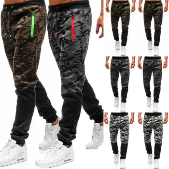 

2019 Mens Casual Basic Sports Camouflage Straps Pants Elasticated Skinny Slim Fit Running Track Jogger Gym Pant