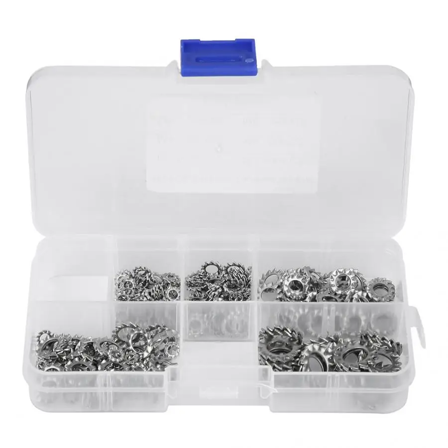 300pcs Stainless Washer Set 304 Stainless Steel Serrated Lock Washer External Toothed Washers Set Circlips Assortment