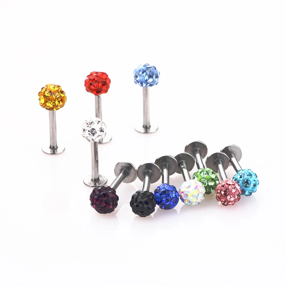 3pcs 6/8/10mm 16G Barbell Crystal Ear Cartilage Bar Tragus Helix Stud Earrings Piercing Lip Labret Nose Stud Body Jewelry Rings