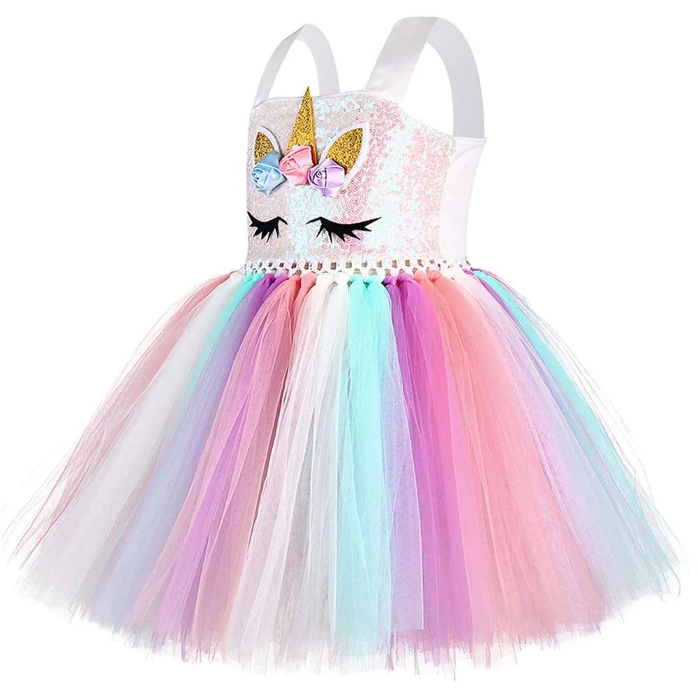 Платье с единорогом для девочек; костюм принцессы с Пастельными блестками; детское платье-пачка с единорогом на день рождения для девочек; платье на Рождество и Хэллоуин