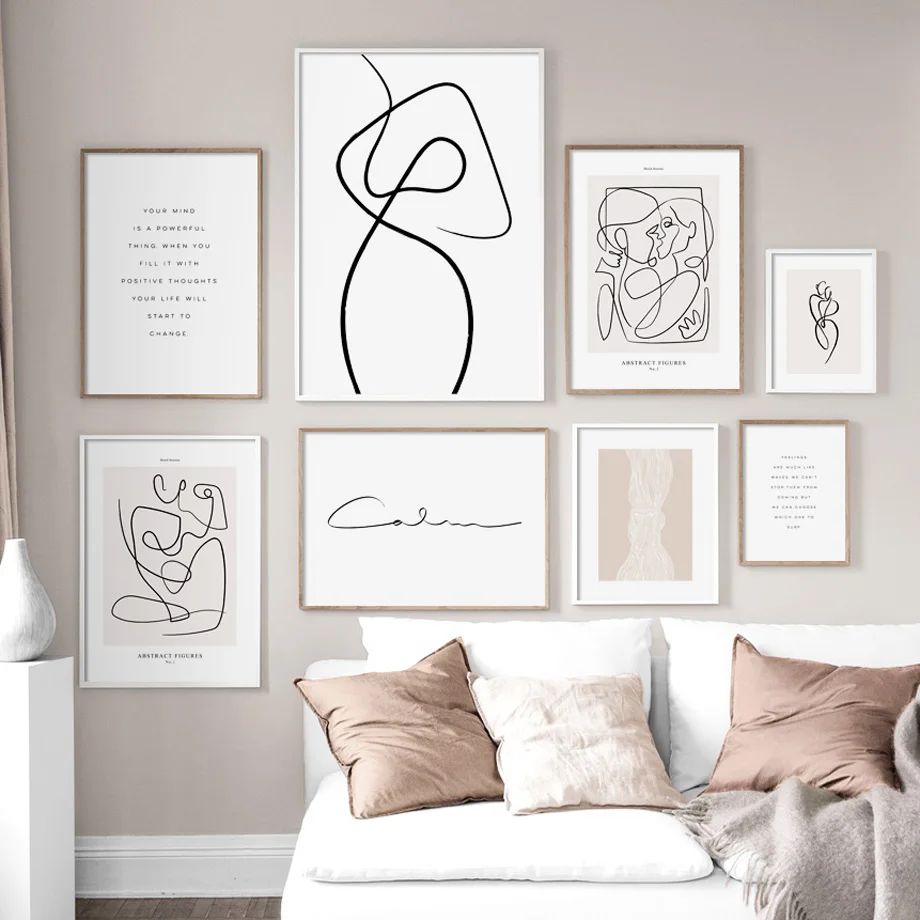 

Drew Line Face Flower Abstract Wall Pictures For Living Room Nordic Posters PrintsWall Art Canvas Painting Picture Unframed
