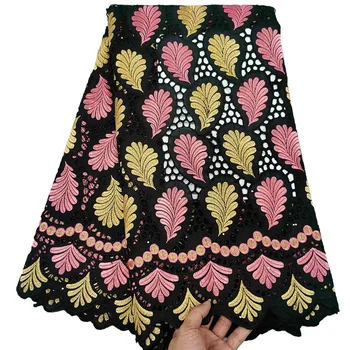 

african lace 100%cotton swiss voile lace in switzerland black dry lace fabric nigerian cotton voile lace fabric 5yard/lot