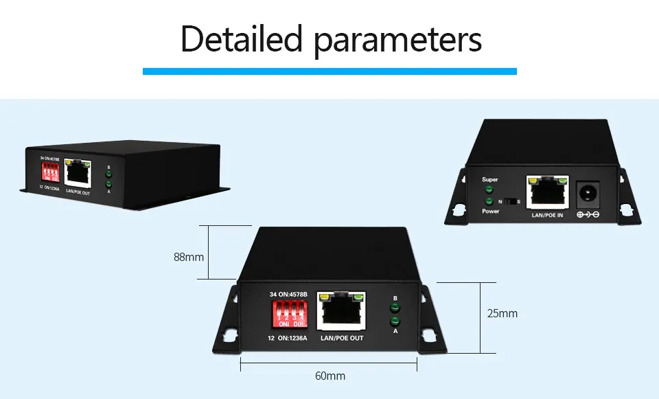 PoE сетевой коммутатор Ethernet PoE удлинитель 250 м с 1 портом 10/100 м Rj45 или вход 2 порта 10/100M Rj45 выход