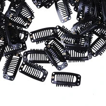 10/100Pcs Rubber Wig Clips For Hair Extensions Black 3.3CM 9 Claws Wig Combs Hair Clips For Weave Extensions U/Wire Shape Clips