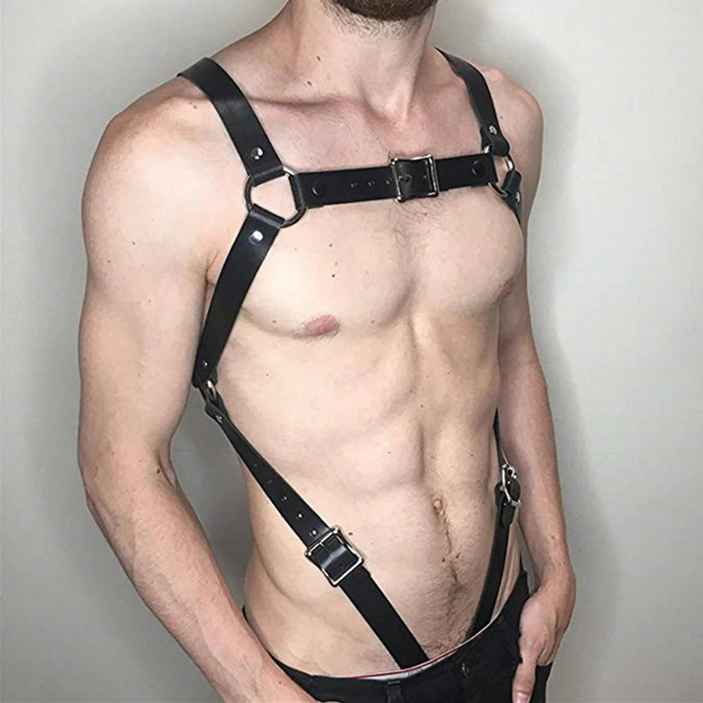  Men's Lingerie Body Chest Leather Harness Adjustable Suspenders Armor Buckles Costume  