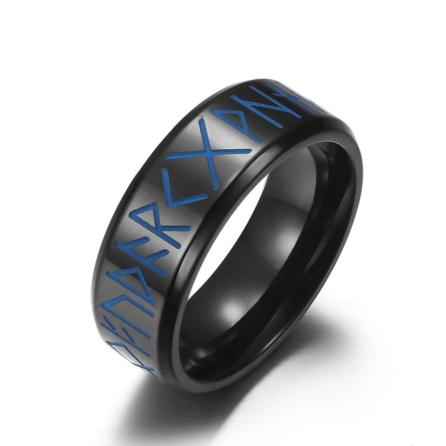 Viking Runes Stainless Steel Rings For Men 8mm Wedding Band Rotatable luminous Rings Jewelry Gift