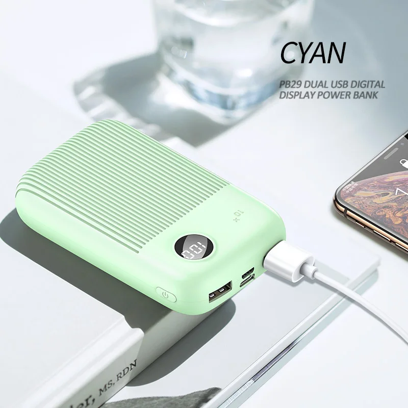 USAMS power Bank 10000 мАч светодиодный цифровой двойной USB 2.1A Быстрая Зарядка power bank портативный внешний аккумулятор для iPhone samsung Xiaomi - Цвет: Cyan