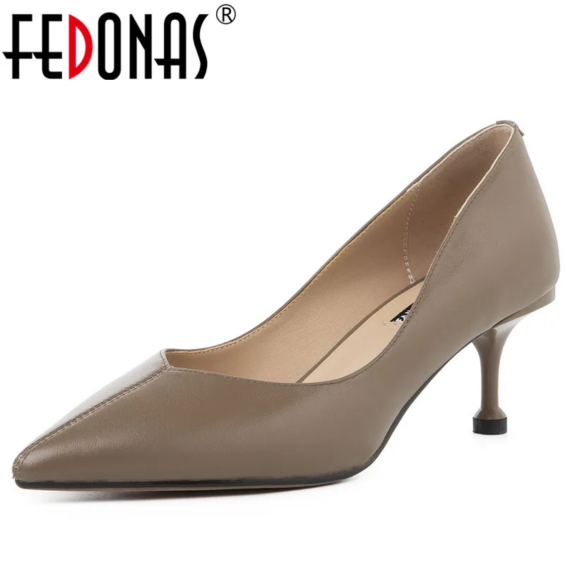 

FEDONAS Concise Pumps Women Spring Summer Shallow Pumps Basic Party Shoes Woman Genuine Leather Pointed Toe Pumps Office Lady