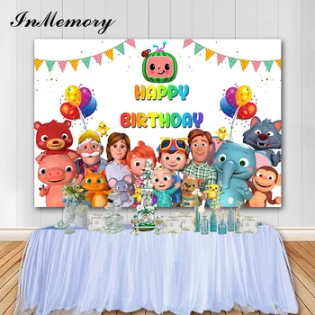 

InMemory Cocomelon Party Backdrops Photography Colorful Happy Birthday Baby Photo Background Photography Studio Props Photocall