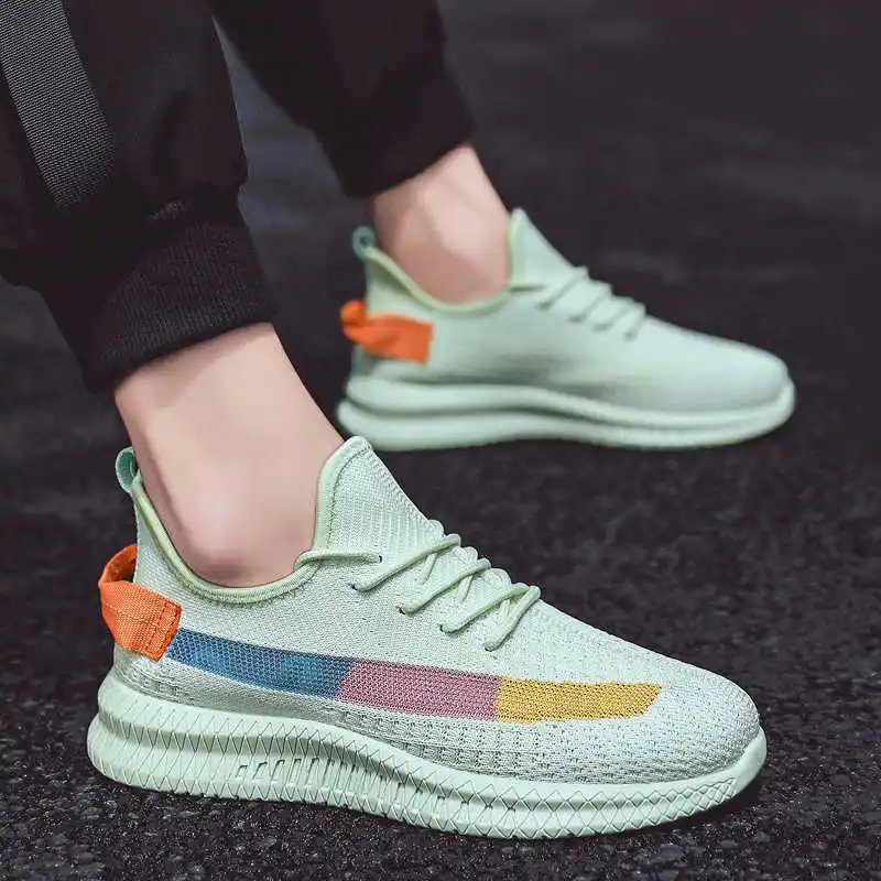 

Running Shoes Sneakers Men Sports Shoes Casual Flying Woven Breathable Mesh Lightweight Walking Fashion Footwear Tennis Green