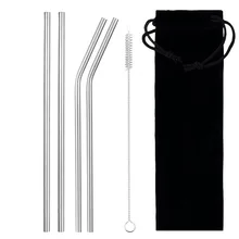 6pcs Reusable Drinking Straw Stainless Steel Straw Set High Quality Metal Colorful Straw With Cleaner Brush Bar Dinnerware Set