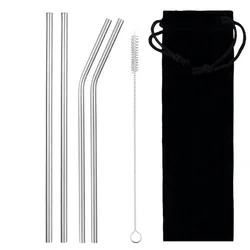 6pcs Reusable Drinking Straw Stainless Steel Straw Set High Quality Metal Colorful Straw With Cleaner Brush Bar Dinnerware Set