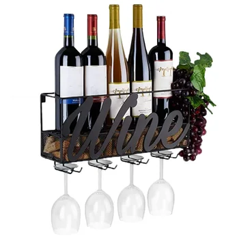 

Durable Home Kitchen Modern Bottle Glass Holder Cork Storage Champagne Wall Mounted Easy Install Wine Rack Iron Wire Cup Shelf