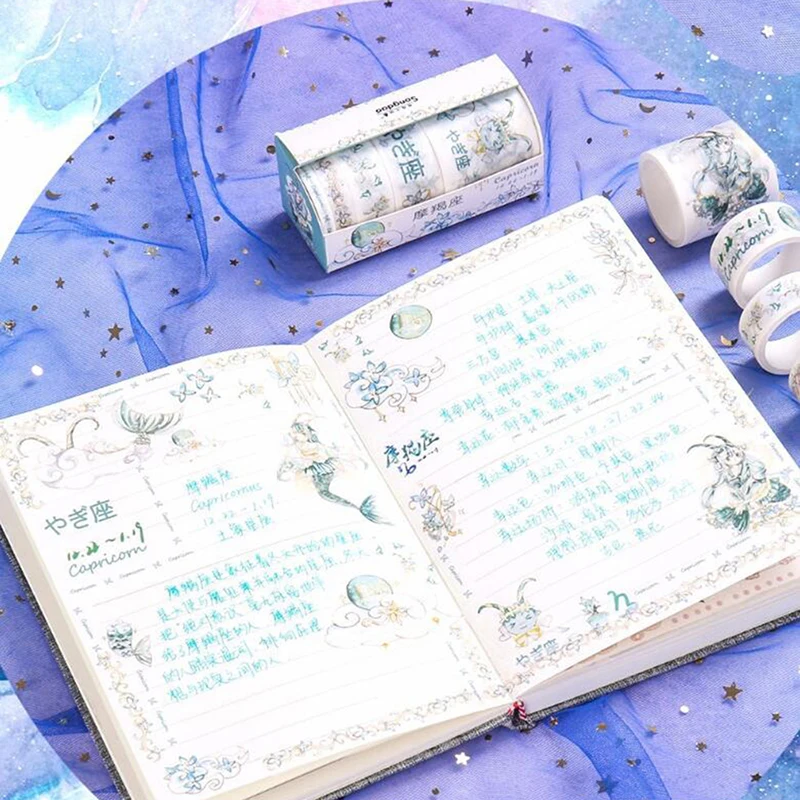 5 Volumes Creative Twelve Constellation Series Paper Tape Set DIY Handbook Materials Album Diary Decorative Stickers