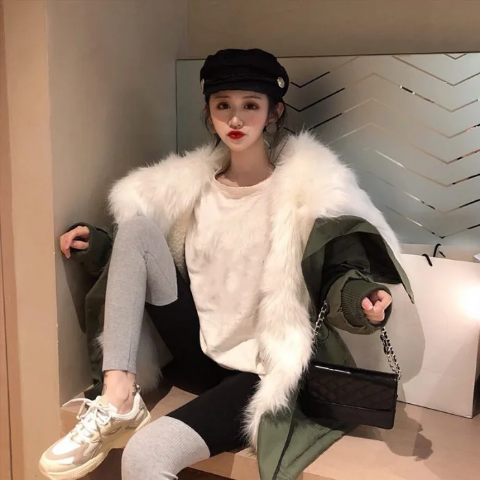 

Winter Coat WOMEN'S Dress 2019 New Style Korean-style Loose-Fit Joint Furry Mid-length Thick Liner Cotton Coat Cotton-padded Jac