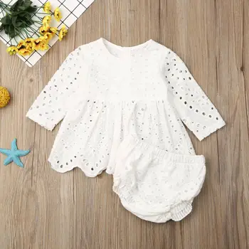 

2019 Baby Spring Autumn Clothing Newborn Infant Baby Girls Kids Long Sleeve Hollow Out Top Dress Shorts Outfit Clothes 2pcs Set