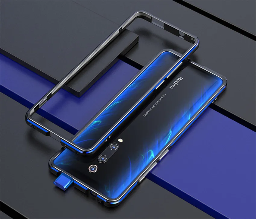 Ультра тонкий металлический чехол-бампер для Xiaomi Mi 9t чехол жесткий алюминиевый бампер чехол для Xiaomi Mi 9t pro/redmi K20 K20 Pro - Цвет: black blue