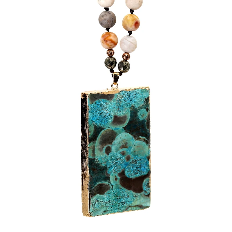 В пляжном стиле ожерелье с натуральными камнями Подвеска плетеная плетеные бусы Йога ожерелье в стиле «макраме» для мужчин и женщин ожерелье с положительной энергетикой