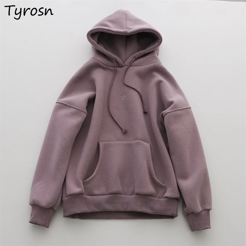 

Hoodies Women Design Embroidery Thicker Outwear Hot Sale Sweet Purple Streetwear Ulzzang Loose Print Hooded Sweatshirts Female