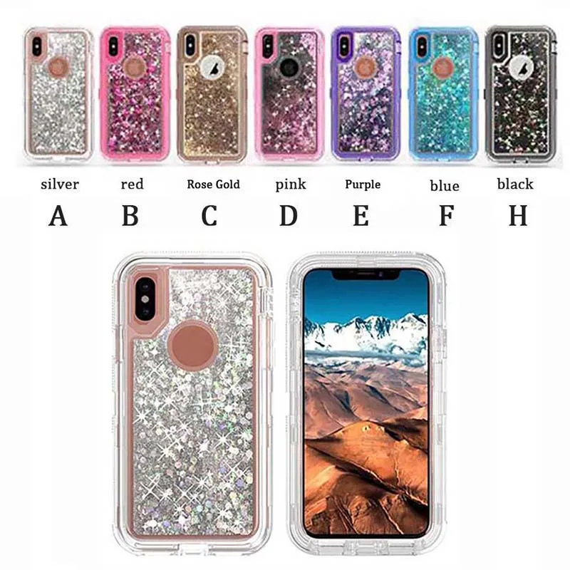 

100PCS Bling crystal Liquid glitter 360 protect Designer Phone Case shockproof back cover for iphone 11 pro max For note 10 plus