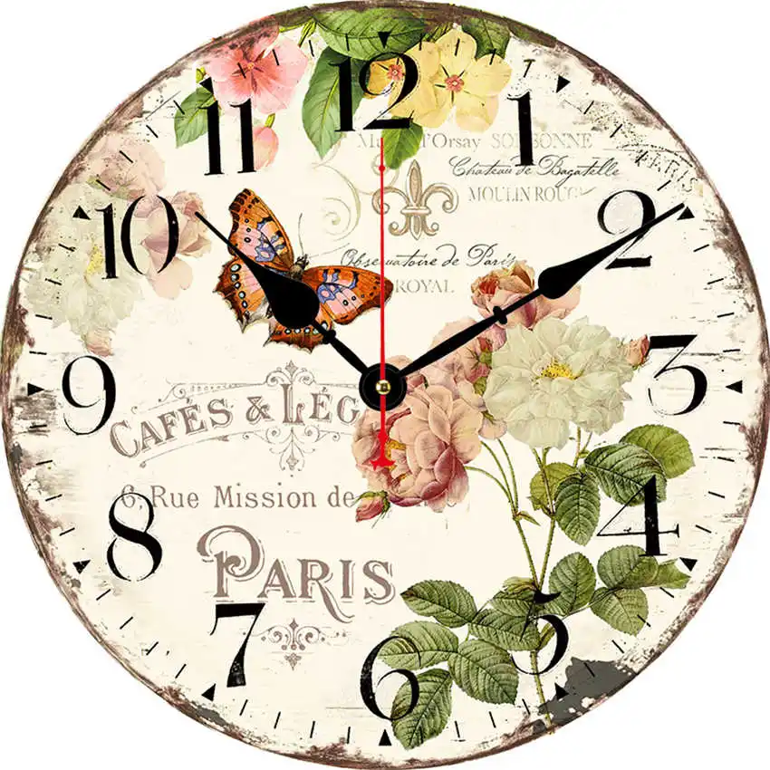 Цветочные антикварные настенные часы, настенные часы в винтажном стиле, большие часы настенные, круглые Horloge, ретро деревенские декоративные